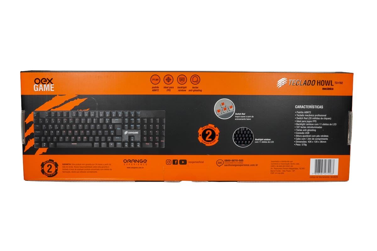Teclado Gamer RGB Mecânico Switch Red Outemu Oex Howl TC702